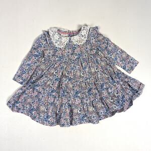 Monsoon Dress Girls Sz 6-12m Classic Retro Floral Cottagecore Girly